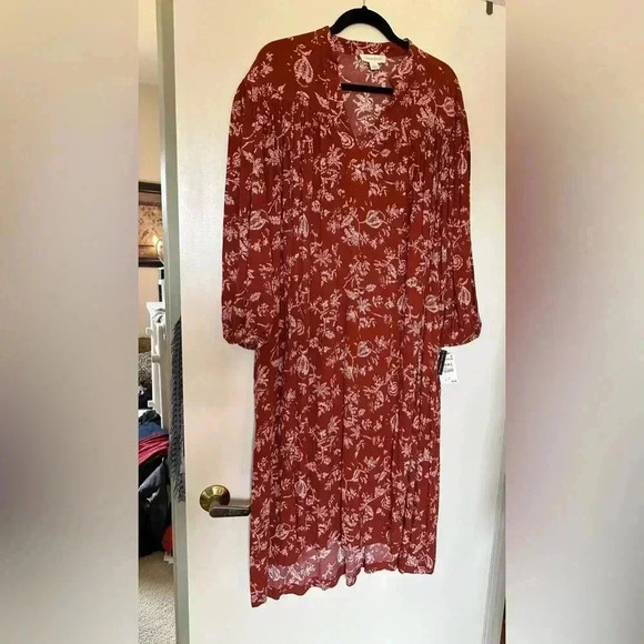 NWT Treasure & Bond Boho Garden Printed Dress with Slit Neck and Pockets - Picture 1 of 5